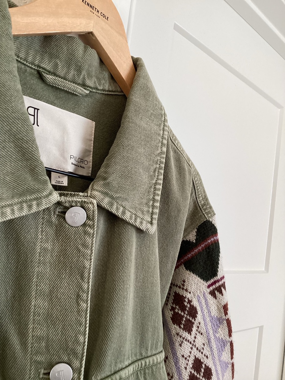 Anthropologie Sweater Sleeve Utility Jacket Pilcro Denim New Large Army Green - Picture 7 of 15